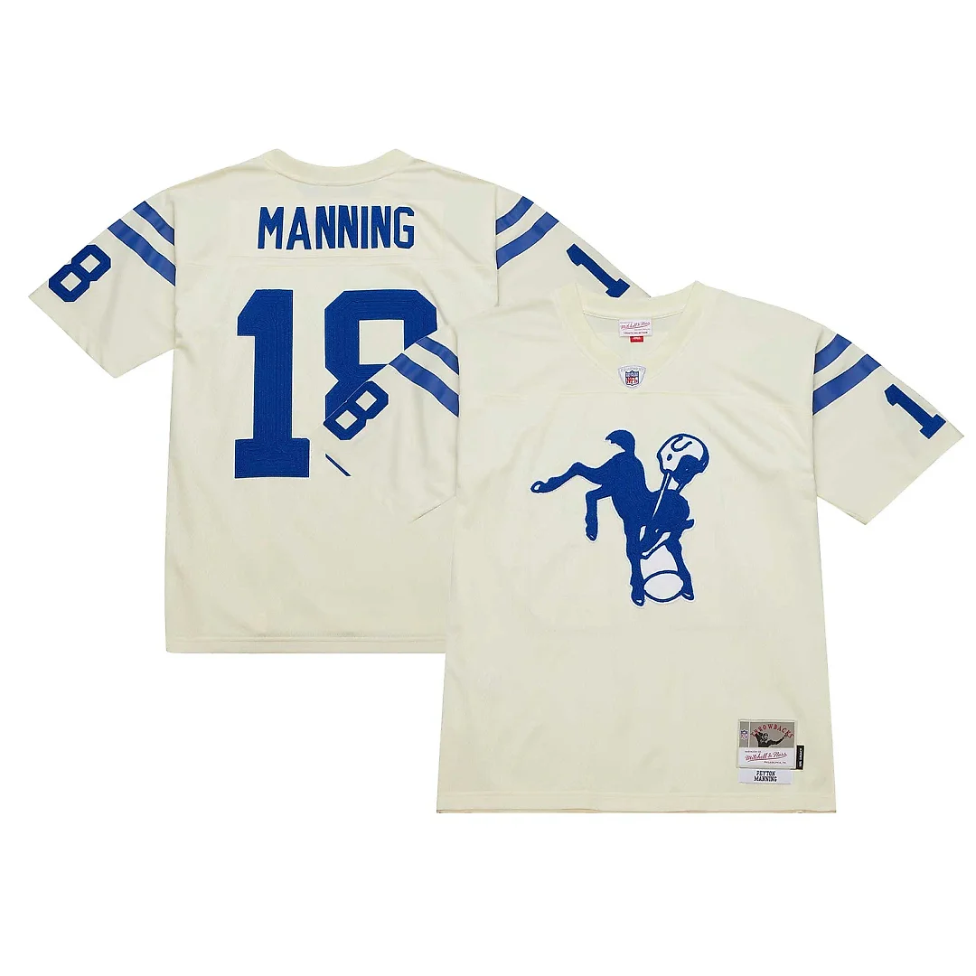 Zennovawear Men's Indianapolis Colts Peyton Manning Mitchell & Ness Cream Chainstitch Legacy Jersey