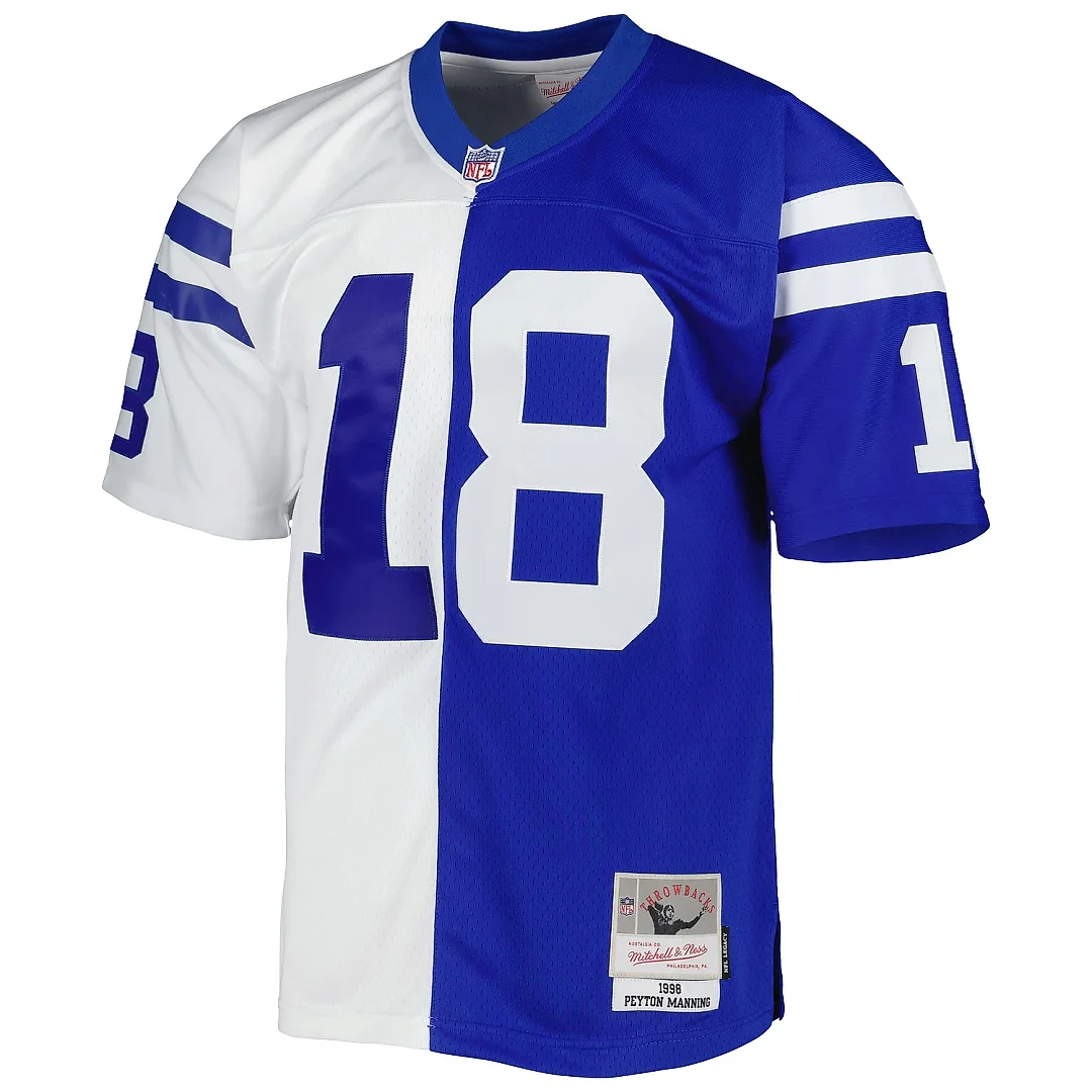 Zennovawear Men's Indianapolis Colts Peyton Manning Mitchell & Ness Royal/White 1998 Split Legacy Jersey