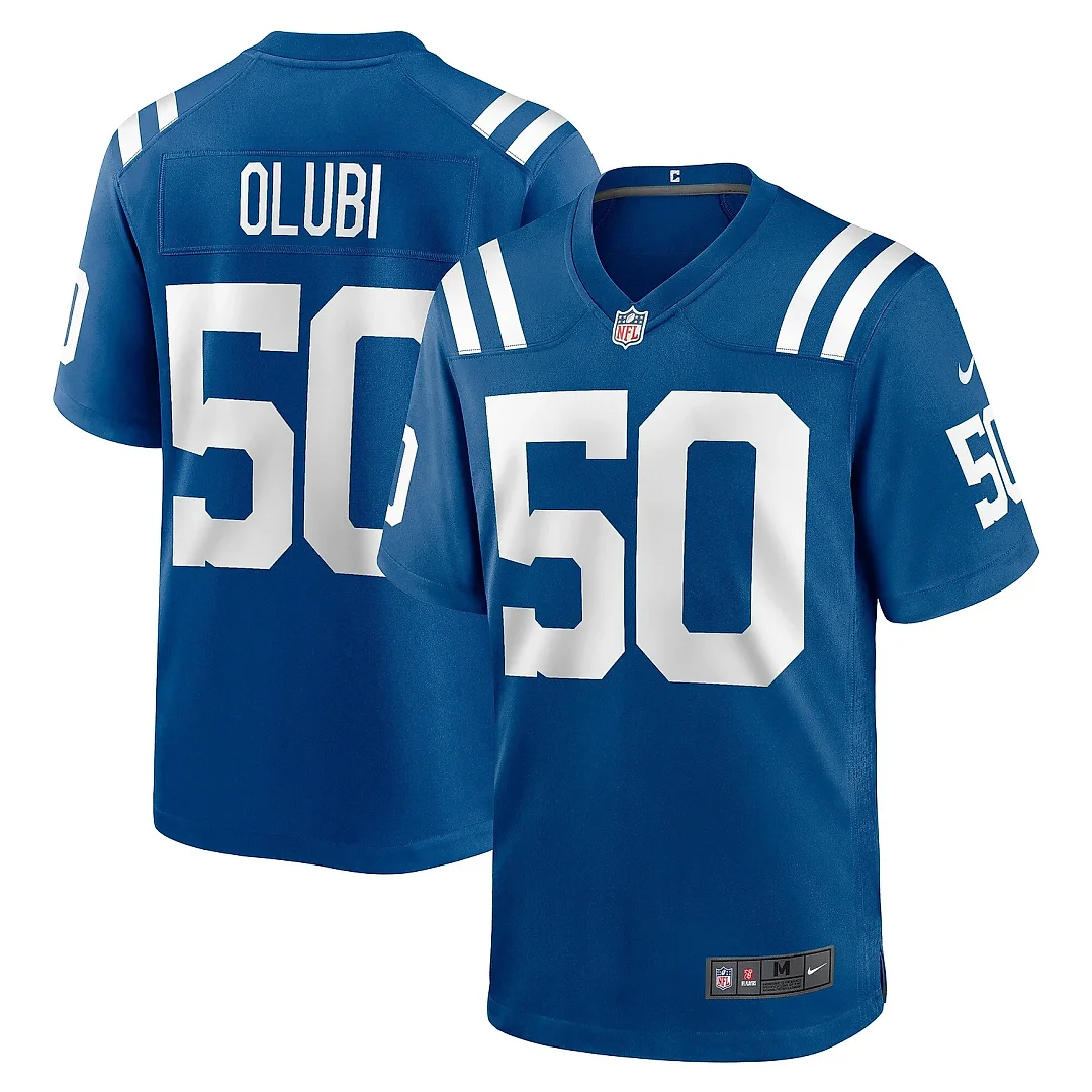 Zennovawear Men's Indianapolis Colts Segun Olubi Royal Game Player Jersey