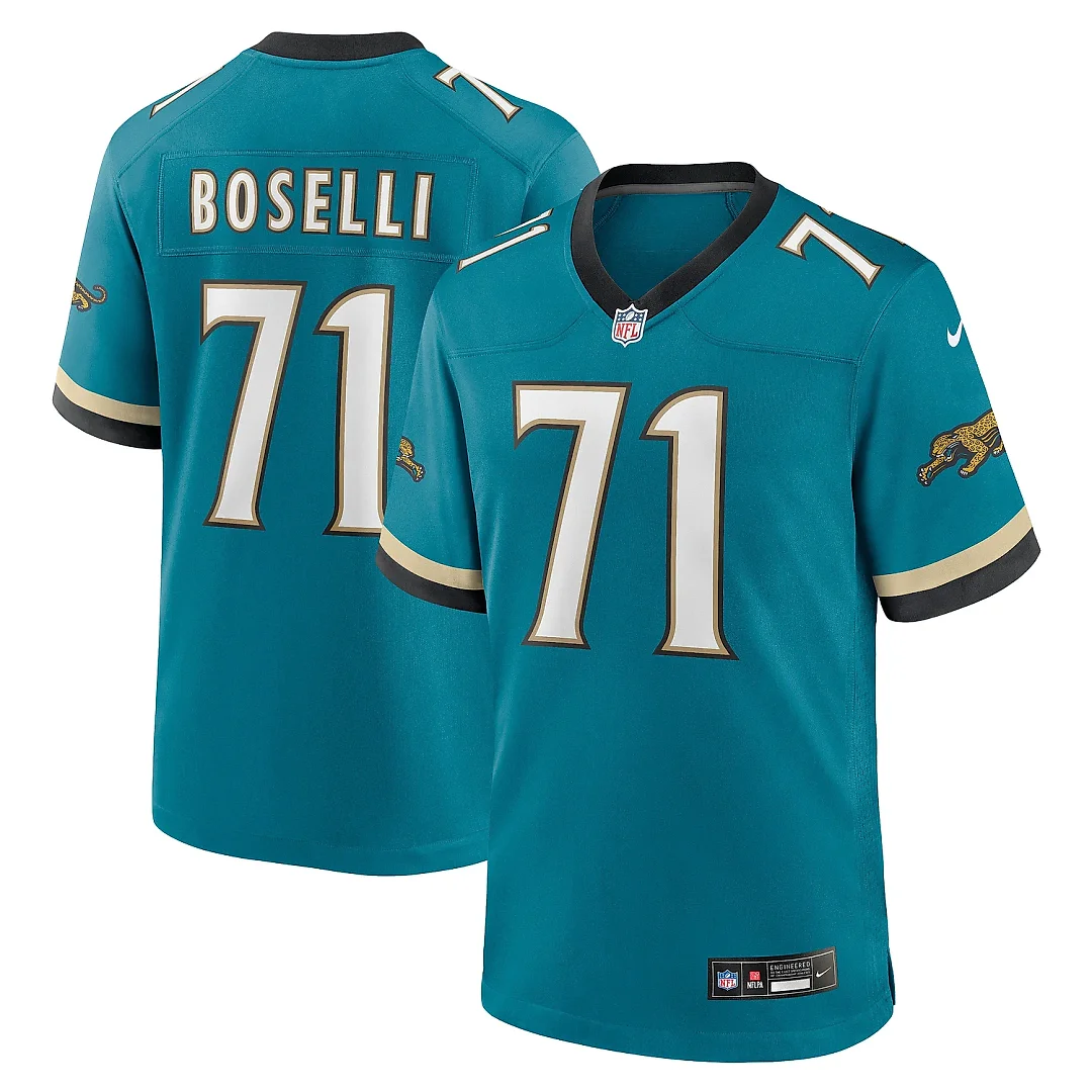 Zennovawear Men's Jacksonville Jaguars Tony Boselli Teal Prowler Throwback Retired Player Game Jersey