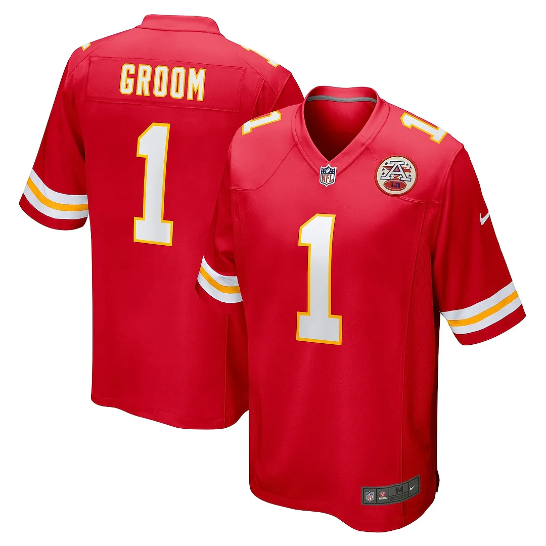 Zennovawear Men's Kansas City Chiefs Number 1 Groom Red Game Jersey