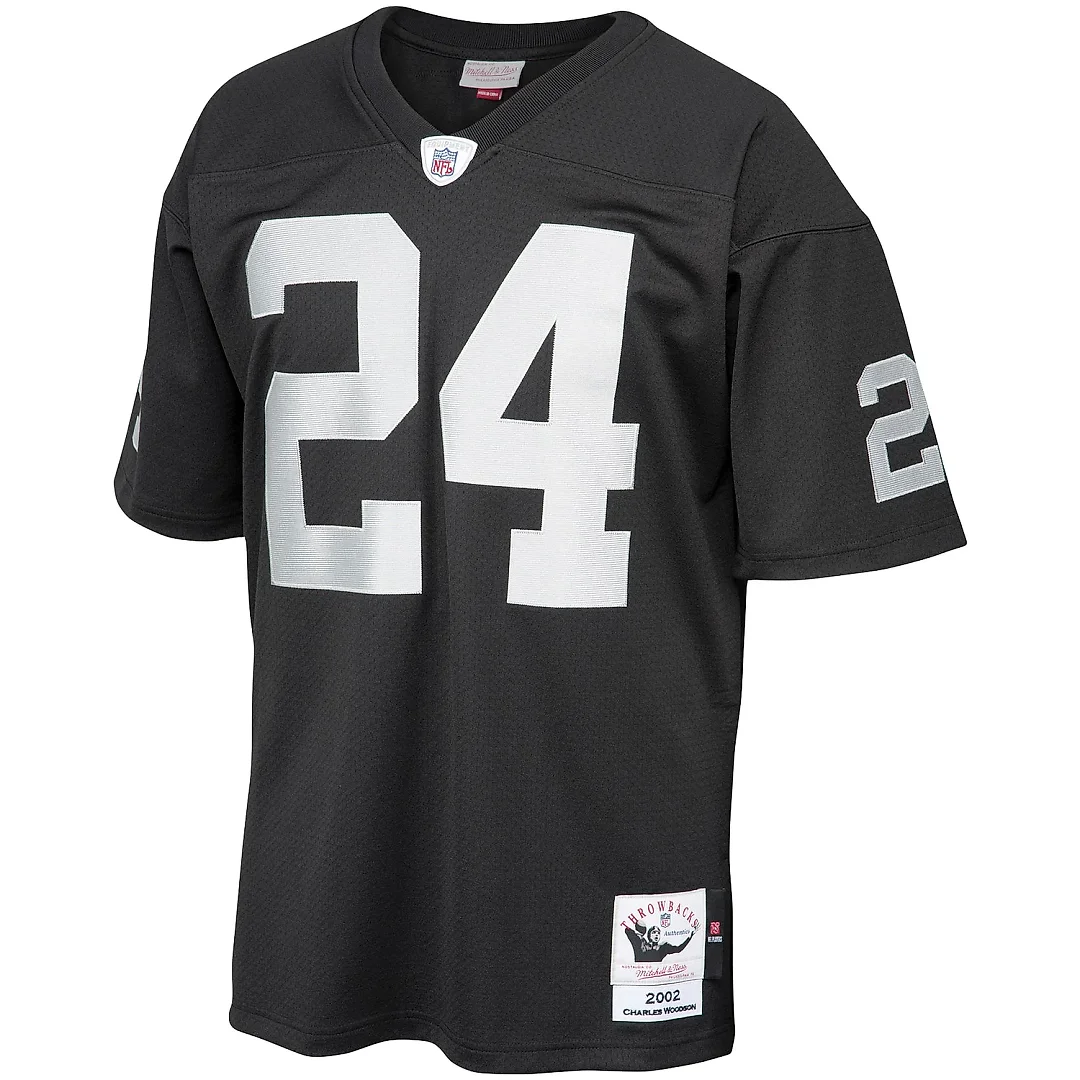 Zennovawear Men's Las Vegas Raiders 2002 Charles Woodson Mitchell & Ness Black Throwback Retired Player Jersey