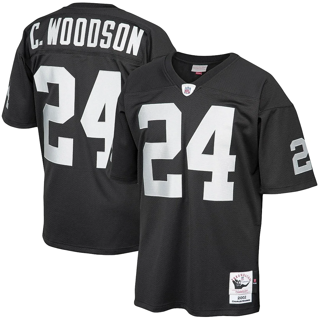 Zennovawear Men's Las Vegas Raiders 2002 Charles Woodson Mitchell & Ness Black Throwback Retired Player Jersey