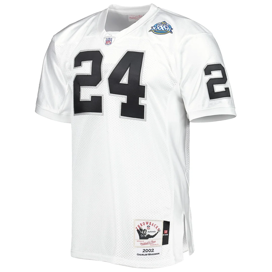 Zennovawear Men's Las Vegas Raiders 2002 Charles Woodson Mitchell & Ness White Throwback Retired Player Jersey