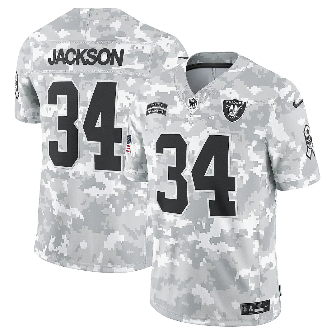Zennovawear Men's Las Vegas Raiders Bo Jackson Arctic Camo 2024 Salute to Service Retired Player Limited Jersey