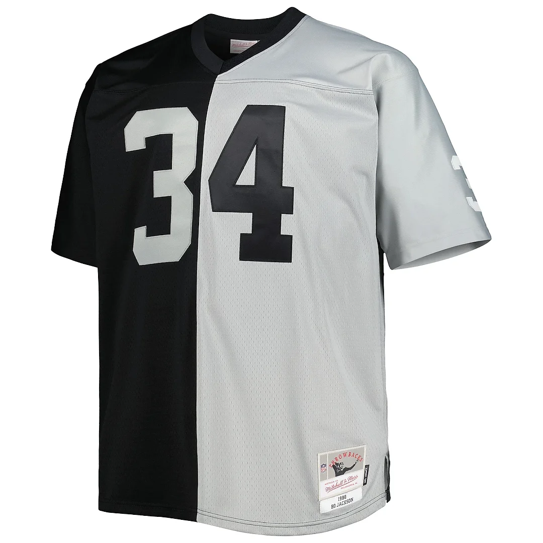 Zennovawear Men's Las Vegas Raiders Bo Jackson Mitchell & Ness Black/Silver Big & Tall Split Legacy Retired Player Jersey