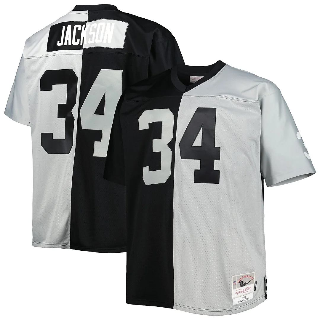 Zennovawear Men's Las Vegas Raiders Bo Jackson Mitchell & Ness Black/Silver Big & Tall Split Legacy Retired Player Jersey