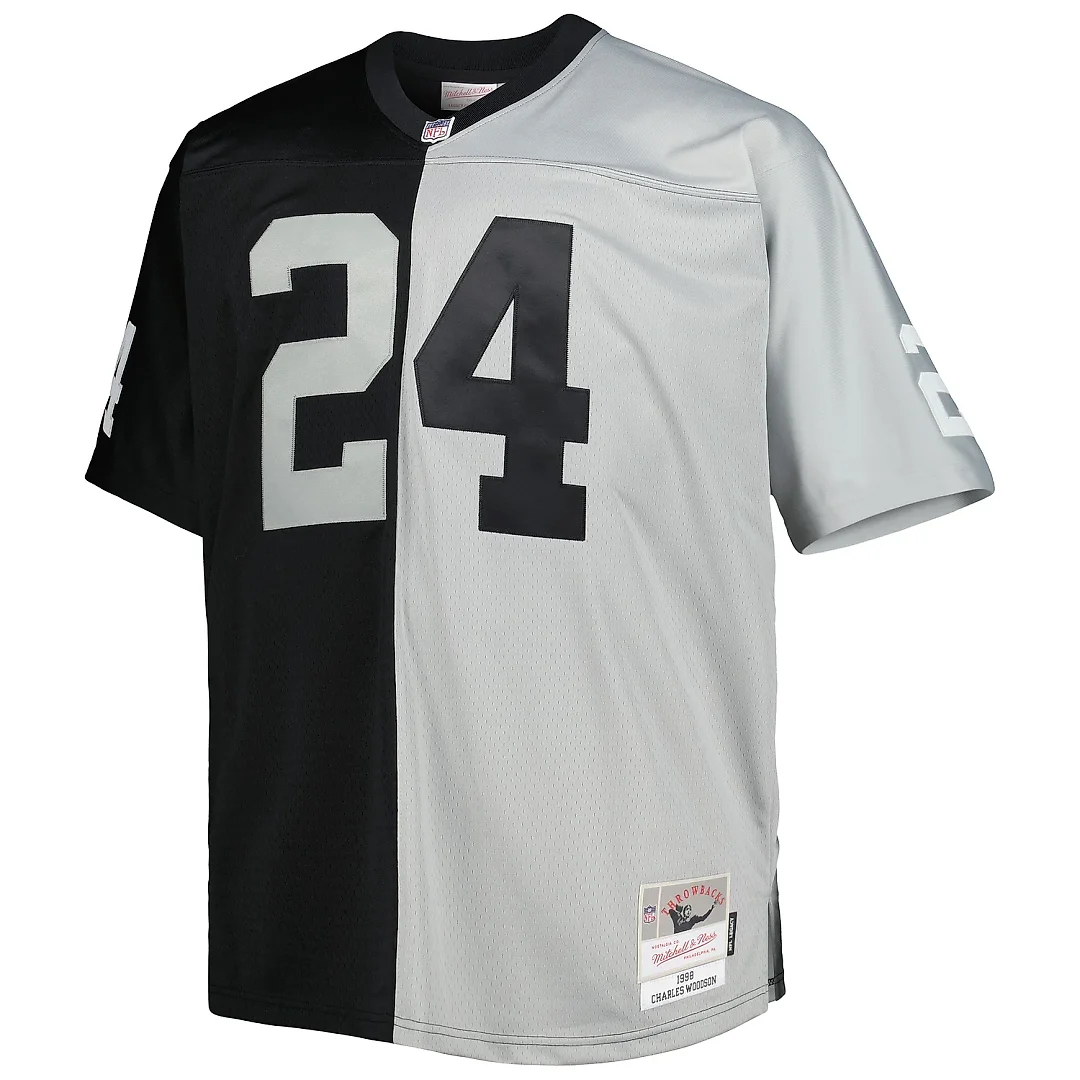 Zennovawear Men's Las Vegas Raiders Charles Woodson Mitchell & Ness Black/Silver Big & Tall Split Legacy Retired Player Jersey