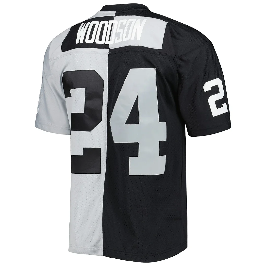 Zennovawear Men's Las Vegas Raiders Charles Woodson Mitchell & Ness Black/Silver 1998 Split Legacy Jersey