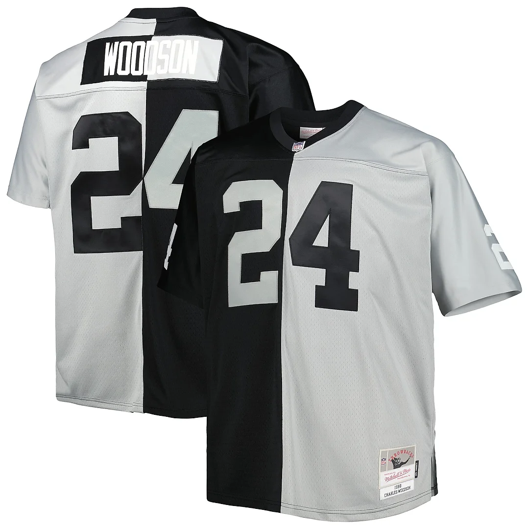 Zennovawear Men's Las Vegas Raiders Charles Woodson Mitchell & Ness Black/Silver Big & Tall Split Legacy Retired Player Jersey