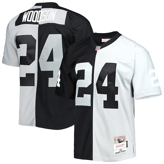 Zennovawear Men's Las Vegas Raiders Charles Woodson Mitchell & Ness Black/Silver 1998 Split Legacy Jersey