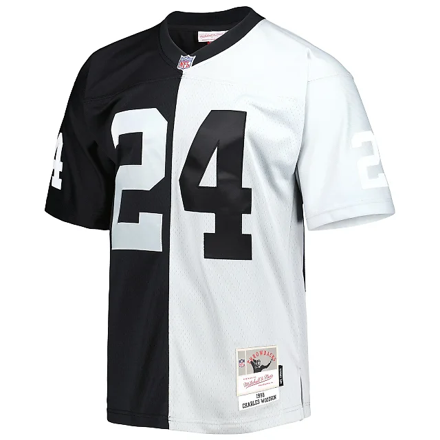 Zennovawear Men's Las Vegas Raiders Charles Woodson Mitchell & Ness Black/Silver 1998 Split Legacy Jersey