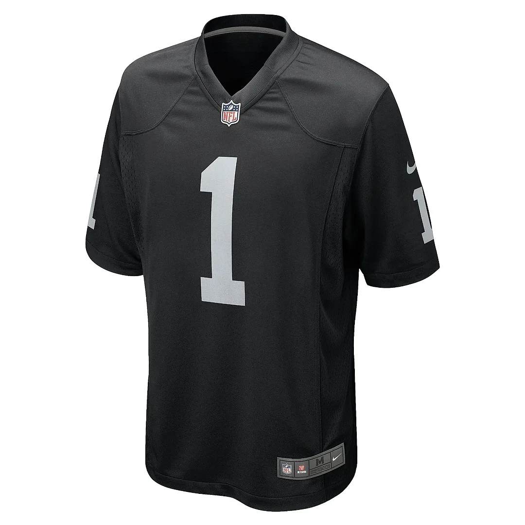 Zennovawear Men's Las Vegas Raiders Number 1 Groom Black Game Jersey