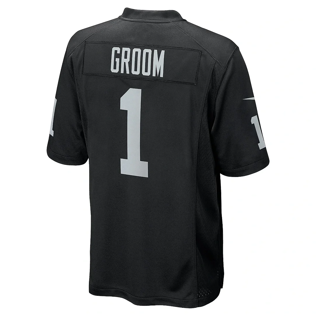 Zennovawear Men's Las Vegas Raiders Number 1 Groom Black Game Jersey