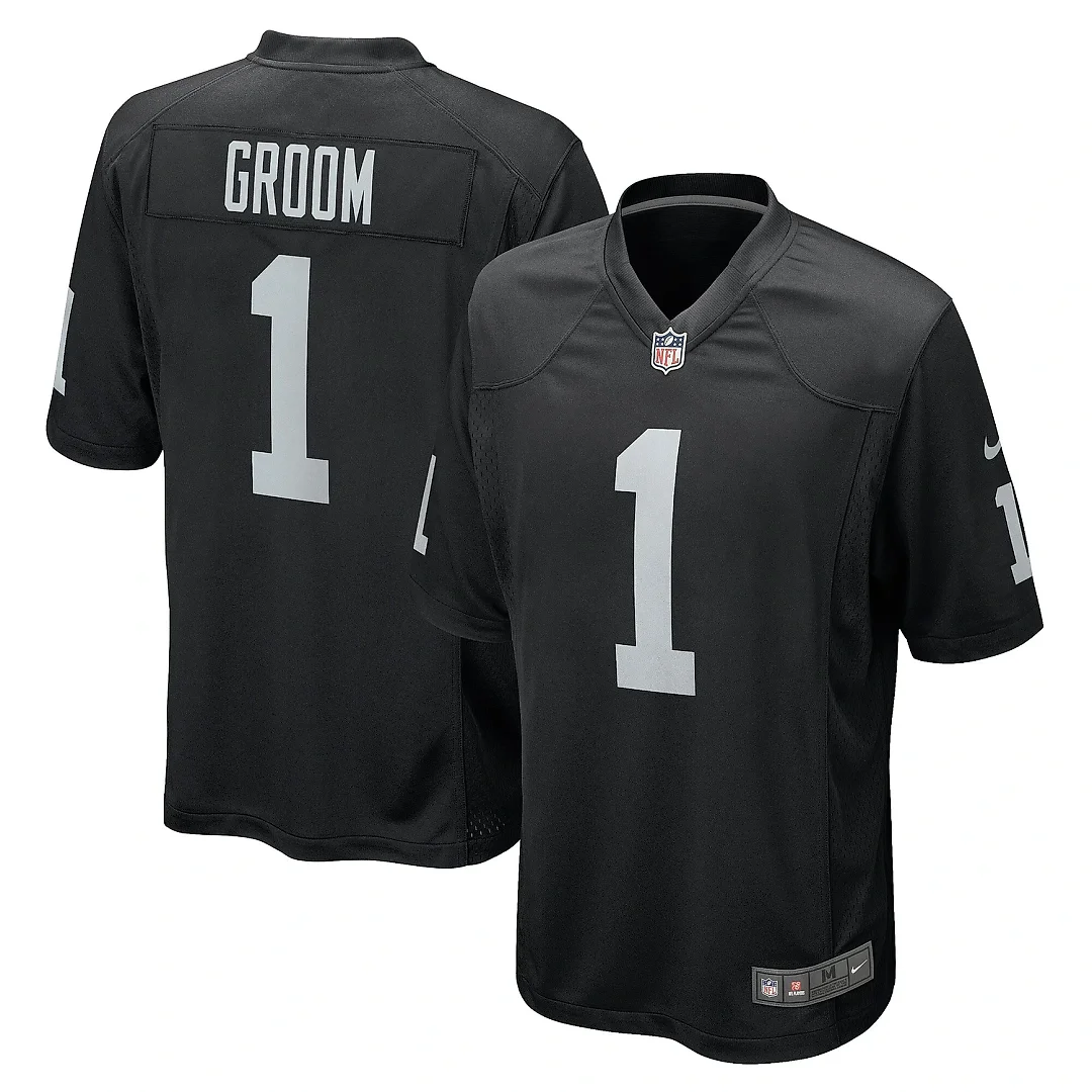Zennovawear Men's Las Vegas Raiders Number 1 Groom Black Game Jersey