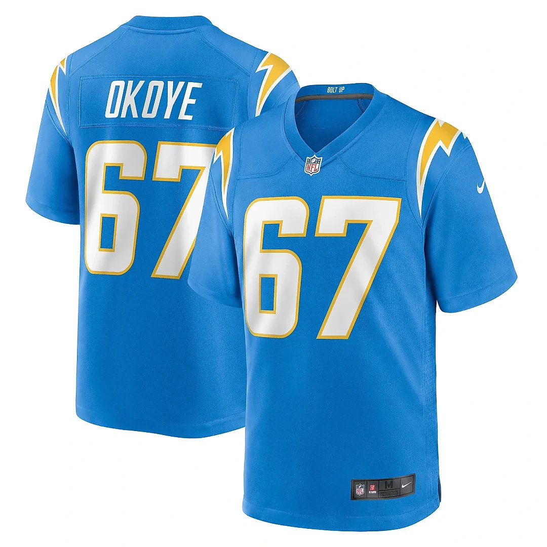 Zennovawear Men's Los Angeles Chargers CJ Okoye Powder Blue Team Game Jersey