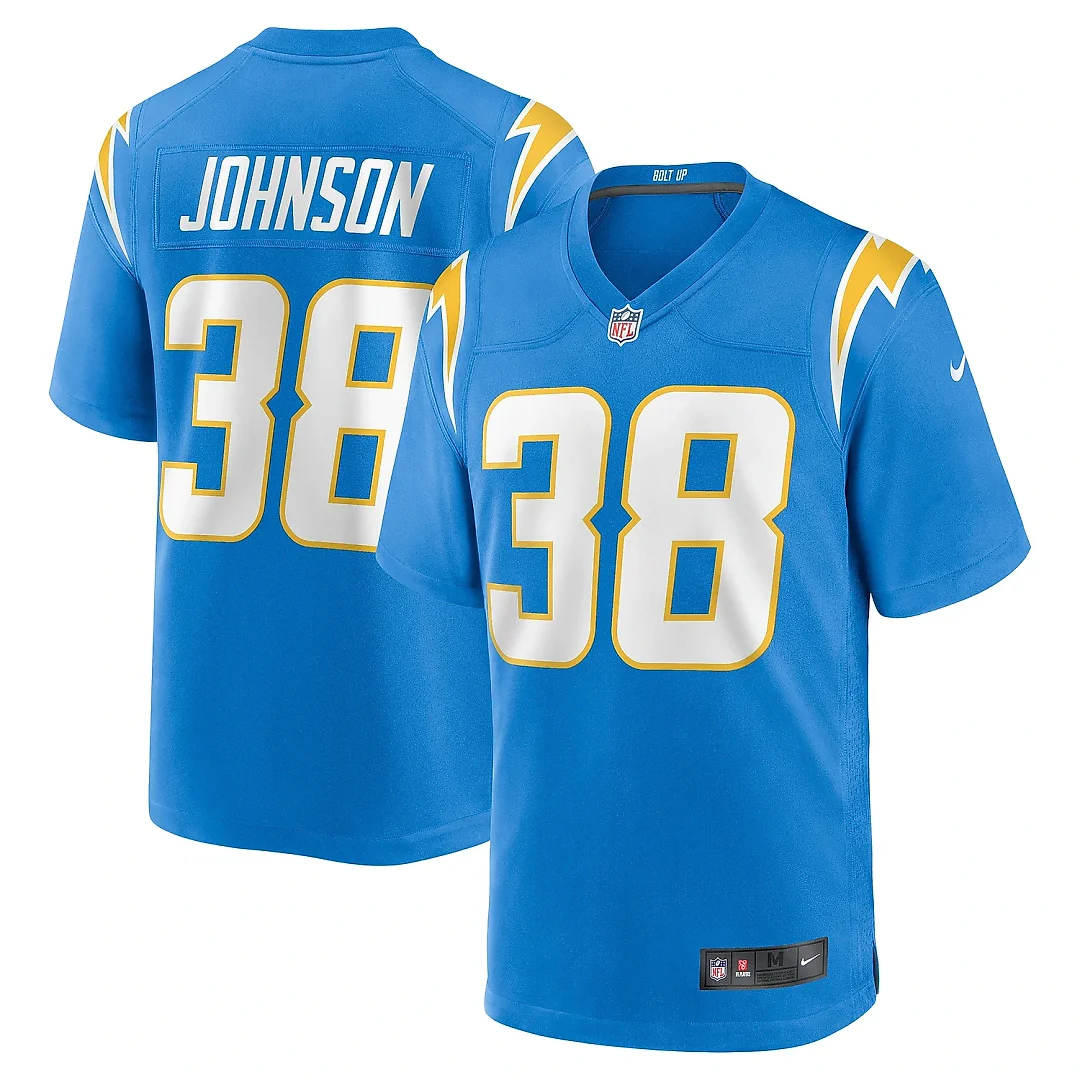 Zennovawear Men's Los Angeles Chargers Emany Johnson Powder Blue Team Game Jersey