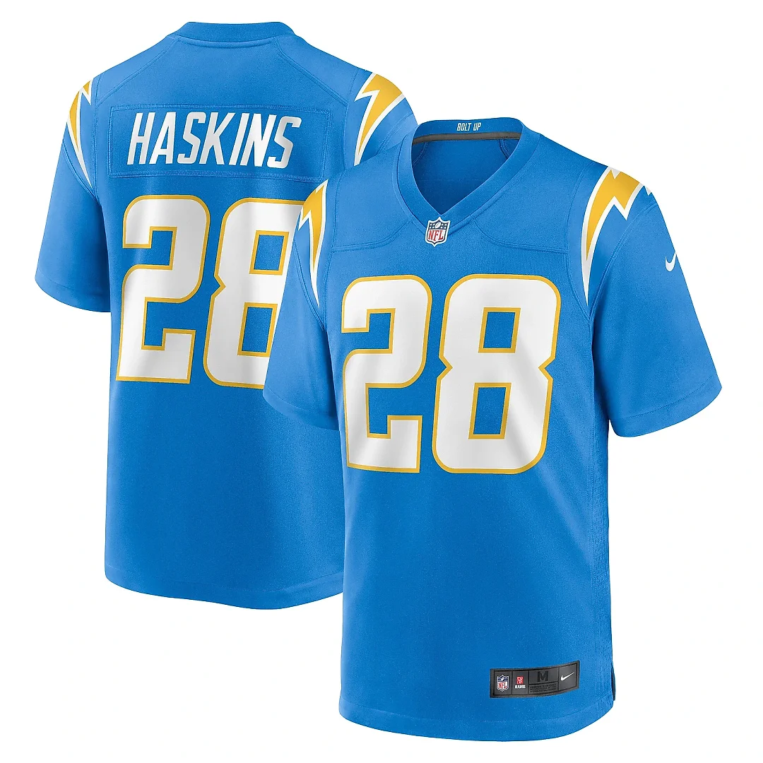 Zennovawear Men's Los Angeles Chargers Hassan Haskins Powder Blue Team Game Jersey