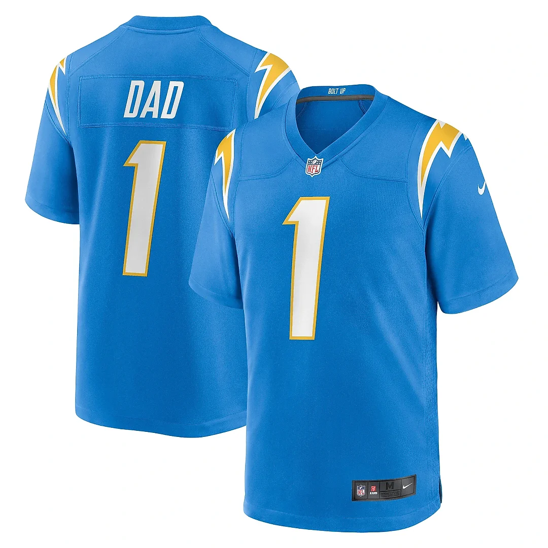 Zennovawear Men's Los Angeles Chargers Number 1 Dad Powder Blue Game Jersey