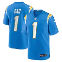 Zennovawear Men's Los Angeles Chargers Number 1 Dad Powder Blue Game Jersey
