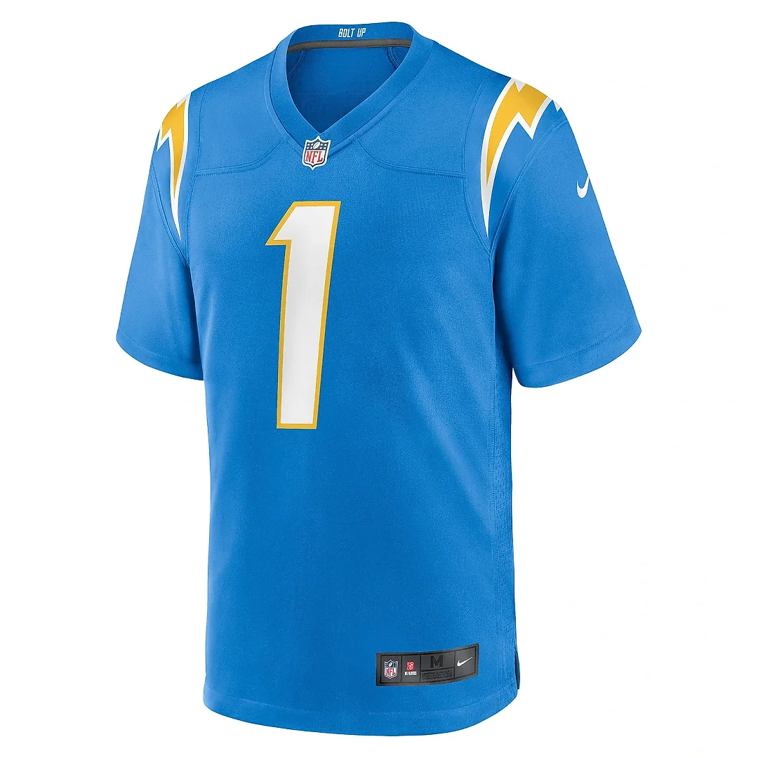 Zennovawear Men's Los Angeles Chargers Number 1 Groom Powder Blue Game Jersey