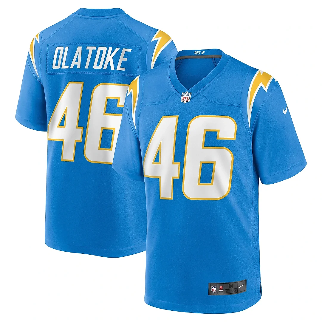 Zennovawear Men's Los Angeles Chargers Praise Olatoke Powder Blue Team Game Jersey