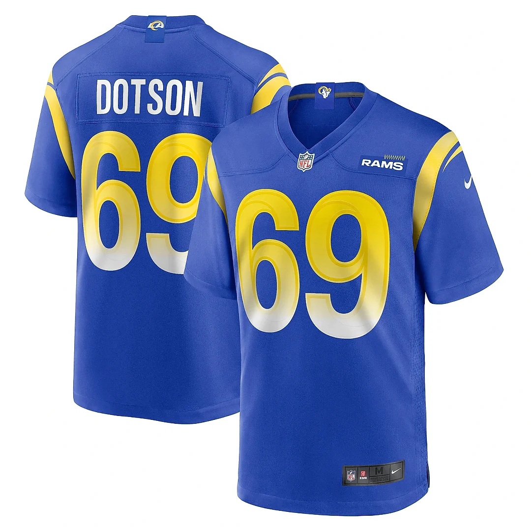 Zennovawear Men's Los Angeles Rams Kevin Dotson Royal Game Jersey