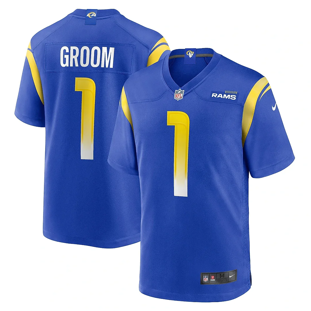 Zennovawear Men's Los Angeles Rams Number 1 Groom Royal Game Jersey