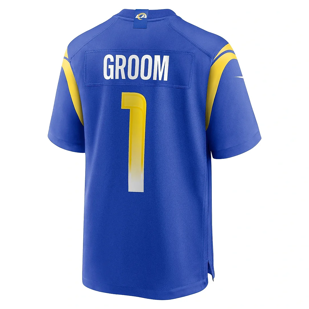 Zennovawear Men's Los Angeles Rams Number 1 Groom Royal Game Jersey