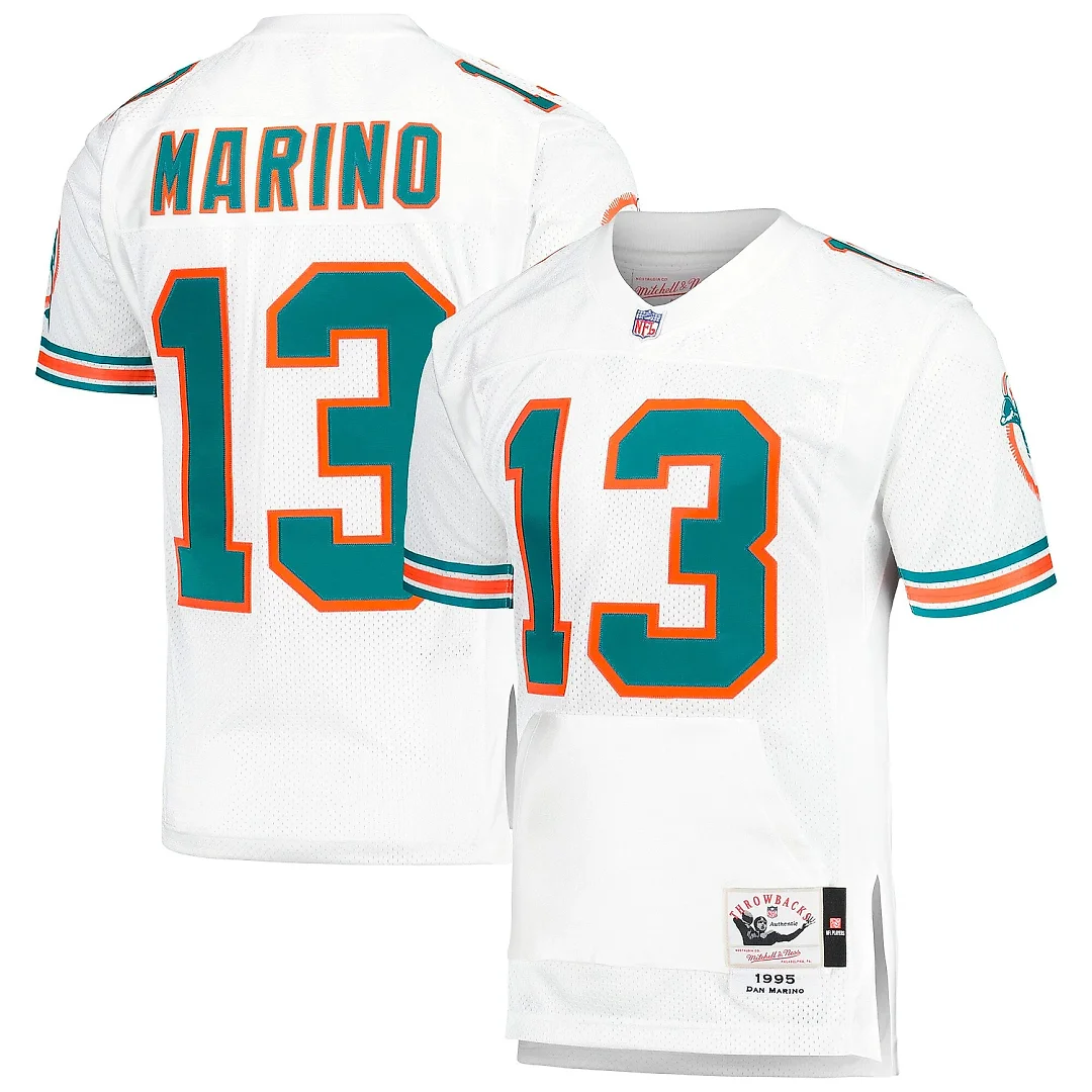 Zennovawear Men's Miami Dolphins 1995 Dan Marino Mitchell & Ness White Throwback Retired Player Pocket Jersey