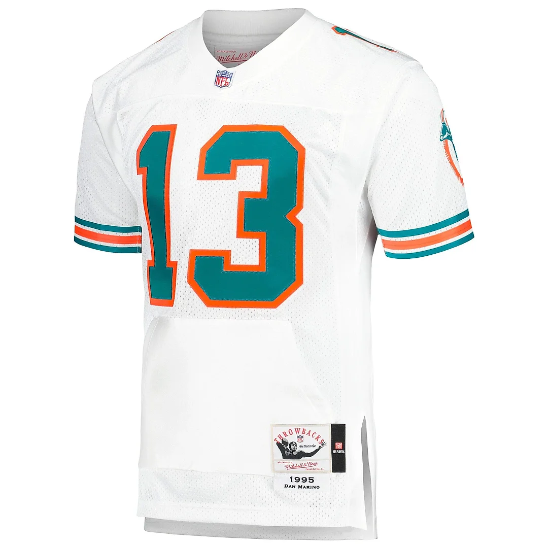 Zennovawear Men's Miami Dolphins 1995 Dan Marino Mitchell & Ness White Throwback Retired Player Pocket Jersey