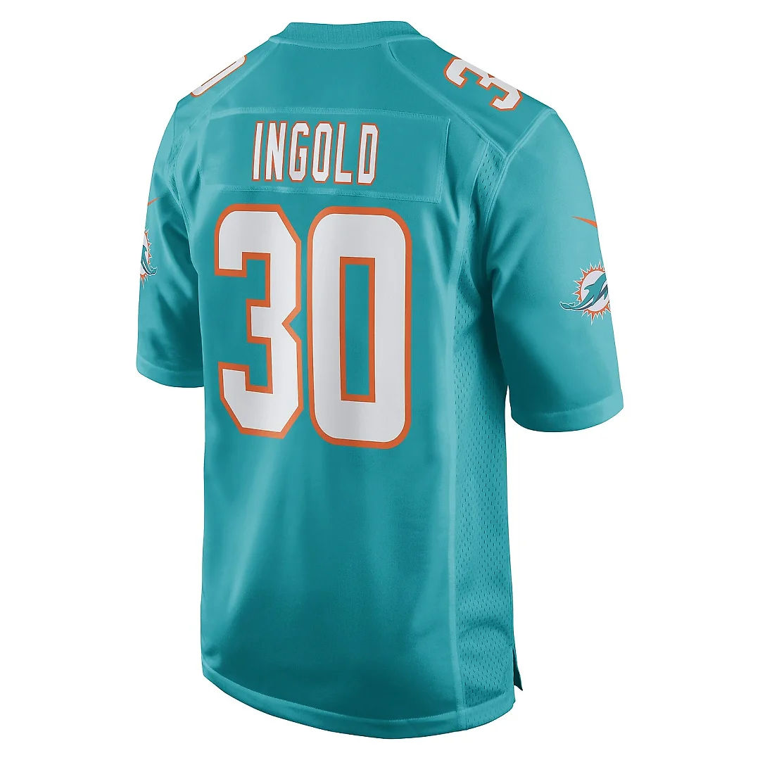 Zennovawear Men's Miami Dolphins Alec Ingold Aqua Game Player Jersey