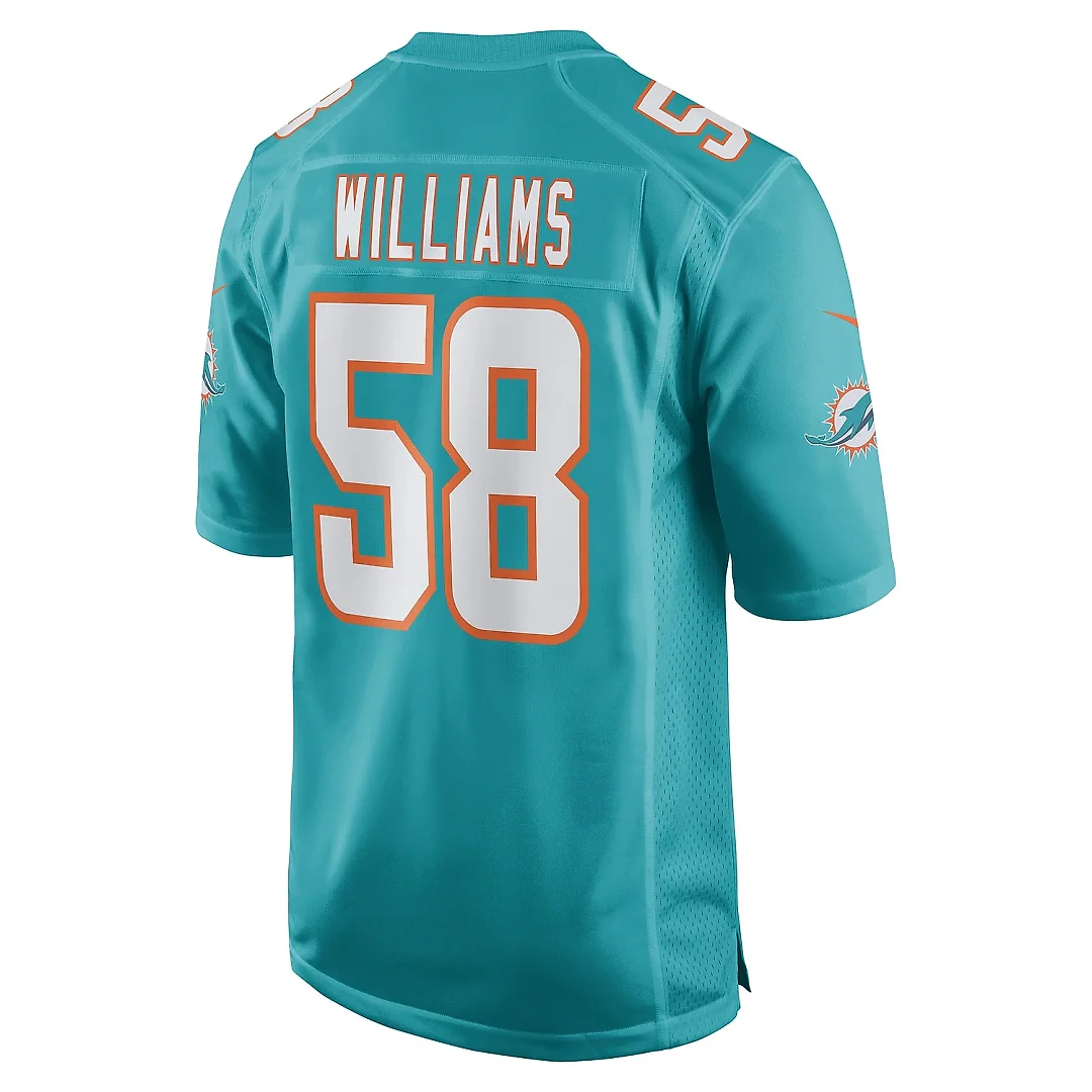 Zennovawear Men's Miami Dolphins Connor Williams Aqua Game Player Jersey