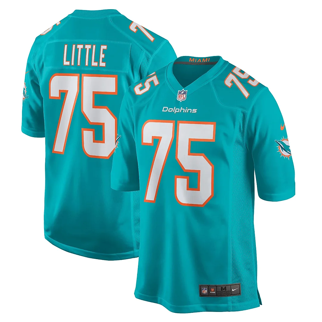 Zennovawear Men's Miami Dolphins Greg Little Aqua Game Jersey