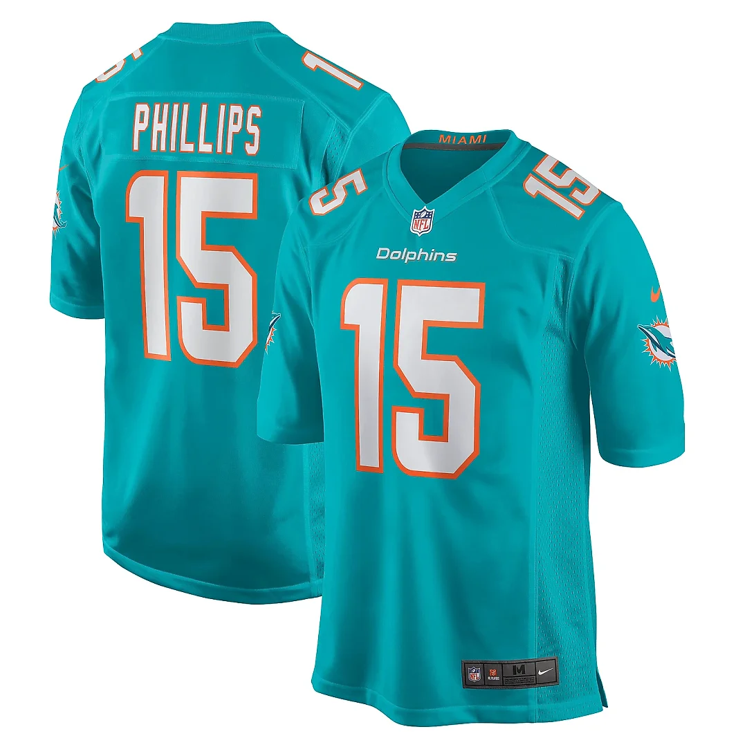 Zennovawear Men's Miami Dolphins Jaelan Phillips Aqua Game Player Jersey