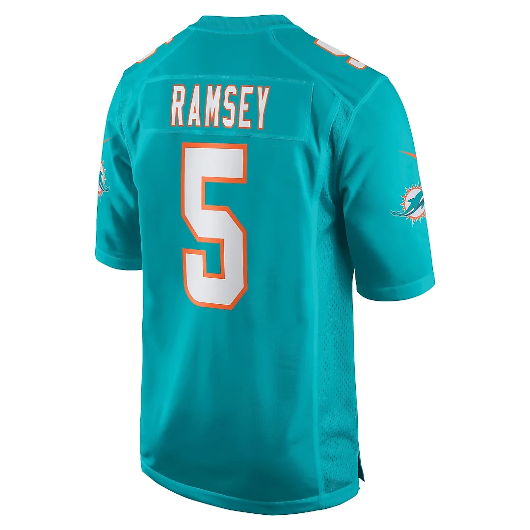 Zennovawear Men's Miami Dolphins Jalen Ramsey Aqua Team Color Game Jersey