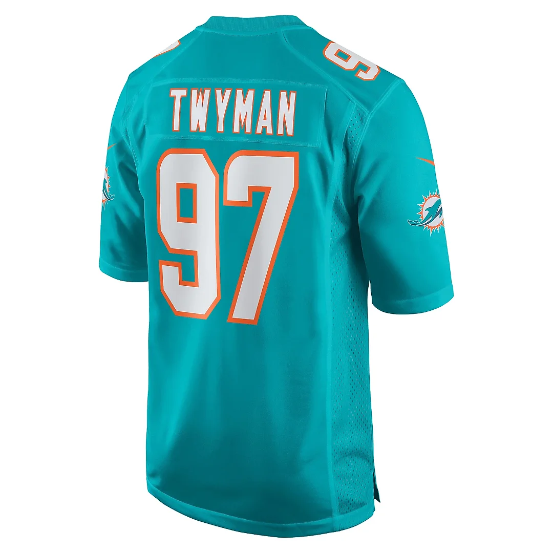 Zennovawear Men's Miami Dolphins Jaylen Twyman Aqua Home Game Player Jersey