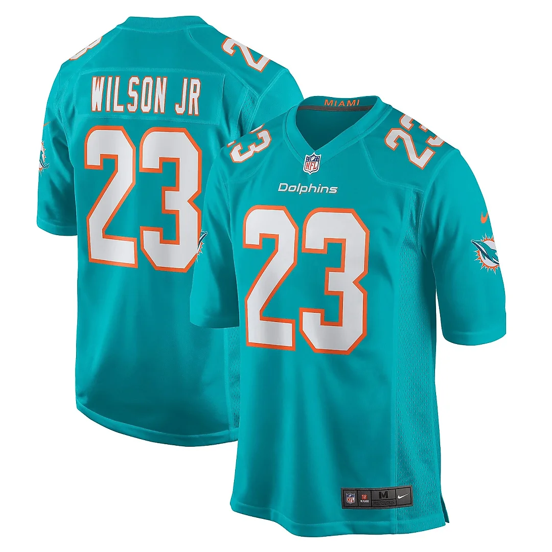 Zennovawear Men's Miami Dolphins Jeff Wilson Jr. Aqua Game Player Jersey
