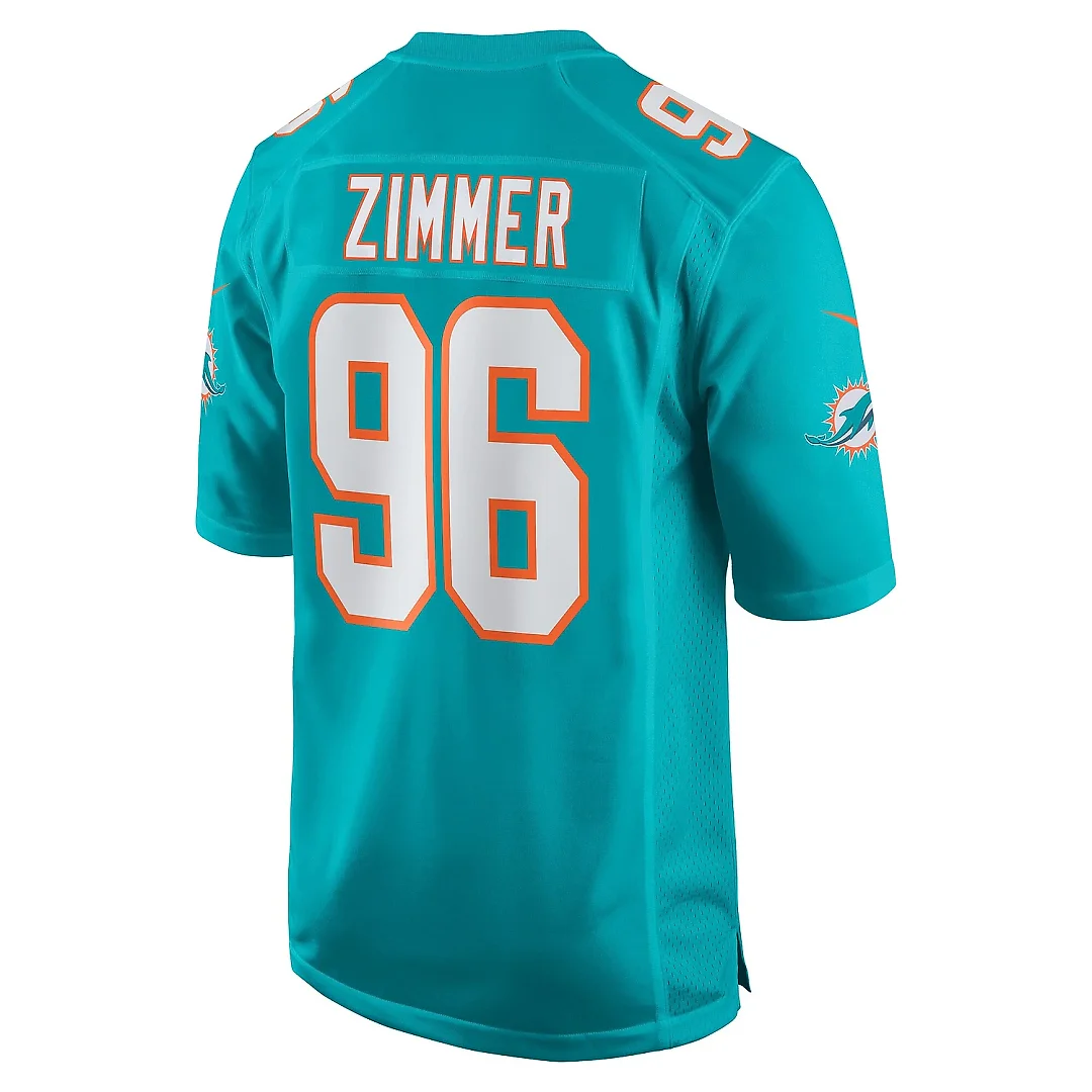 Zennovawear Men's Miami Dolphins Justin Zimmer Aqua Home Game Player Jersey