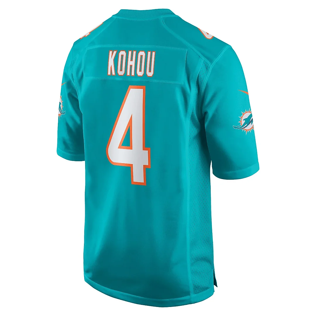 Zennovawear Men's Miami Dolphins Kader Kohou Aqua Game Player Jersey