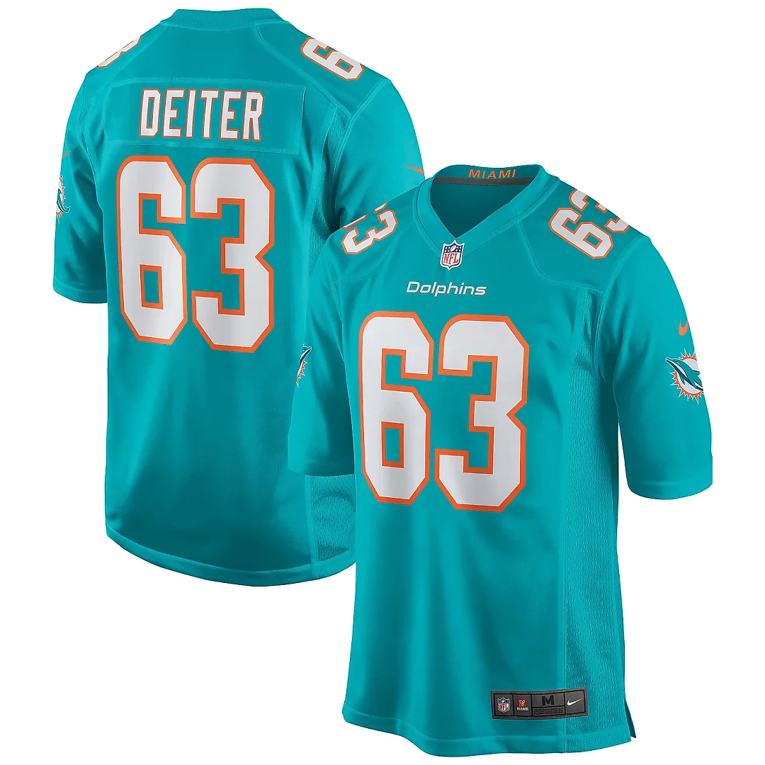 Zennovawear Men's Miami Dolphins Michael Deiter Aqua Game Jersey