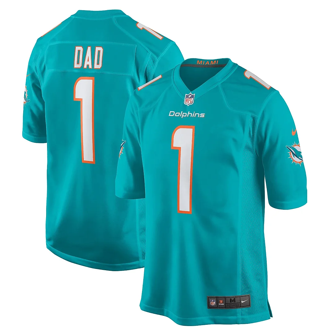 Zennovawear Men's Miami Dolphins Number 1 Dad Aqua Game Jersey