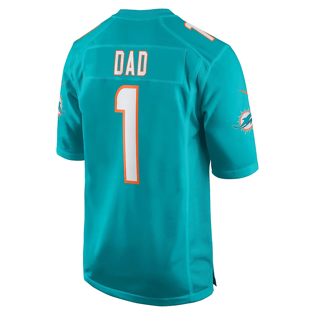 Zennovawear Men's Miami Dolphins Number 1 Dad Aqua Game Jersey