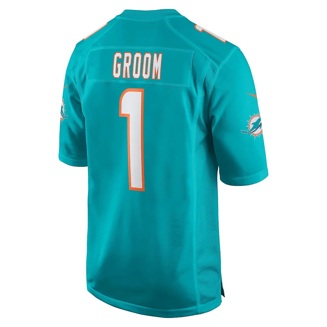 Zennovawear Men's Miami Dolphins Number 1 Groom Aqua Game Jersey