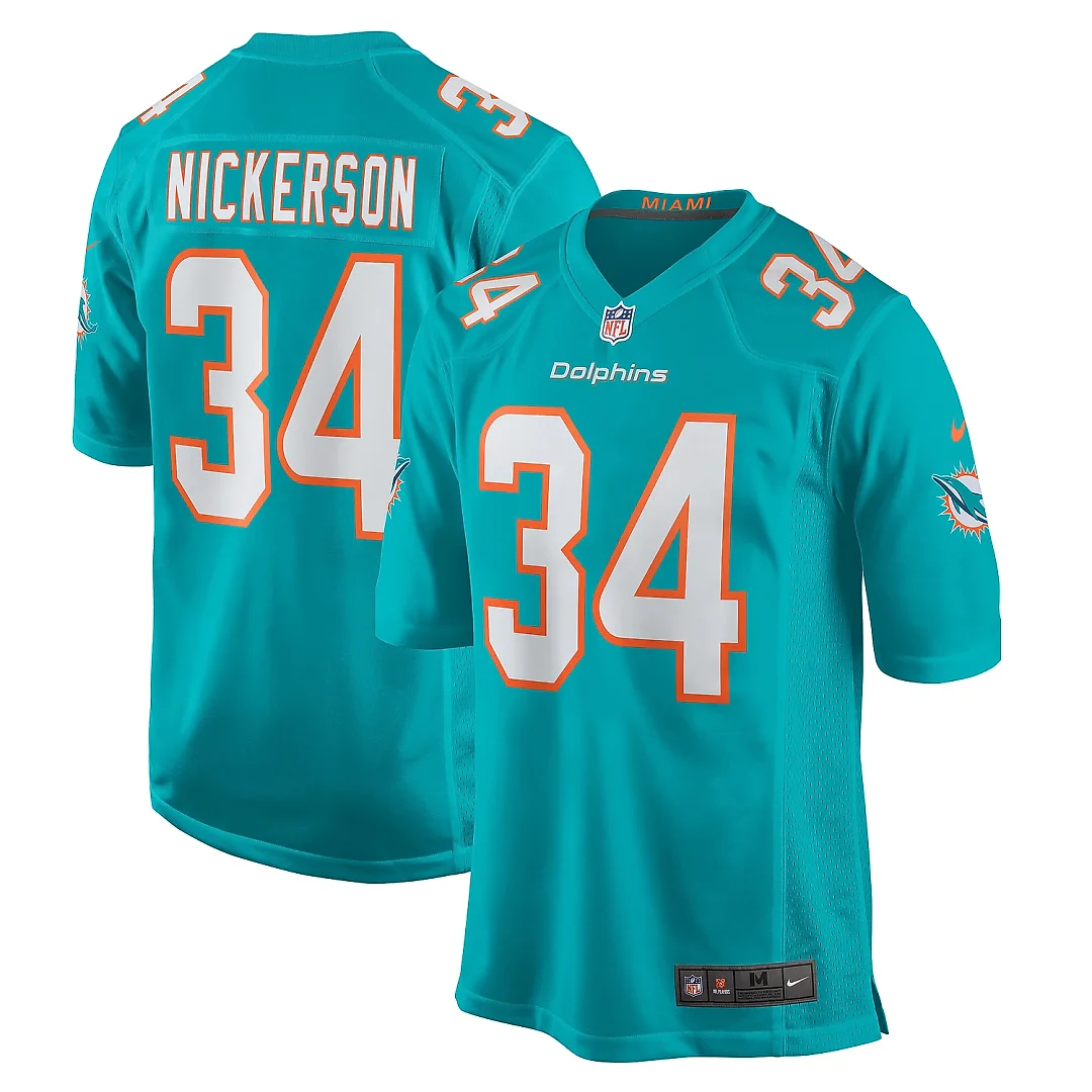 Zennovawear Men's Miami Dolphins Parry Nickerson Aqua Team Game Jersey