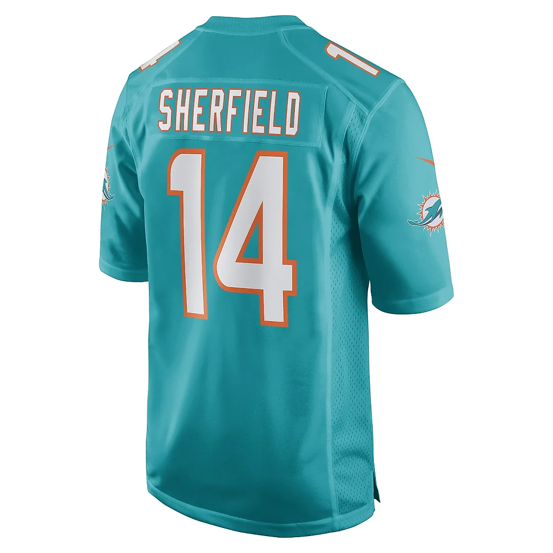 Zennovawear Men's Miami Dolphins Trent Sherfield Aqua Game Player Jersey