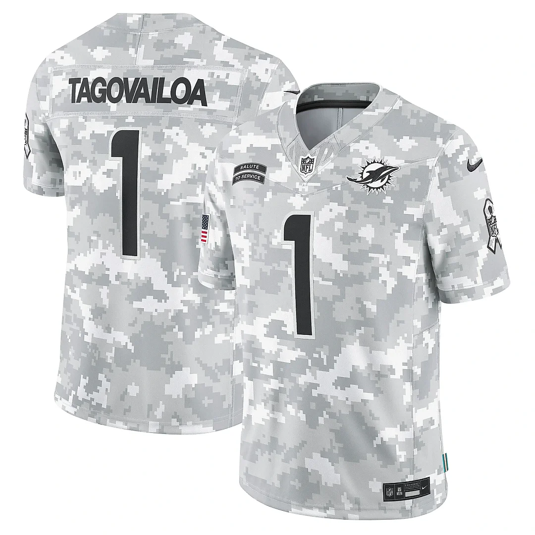 Zennovawear Men's Miami Dolphins Tua Tagovailoa Arctic Camo 2024 Salute to Service Limited Jersey