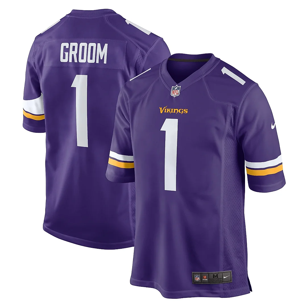 Zennovawear Men's Minnesota Vikings Number 1 Groom Purple Game Jersey