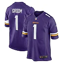 Zennovawear Men's Minnesota Vikings Number 1 Groom Purple Game Jersey