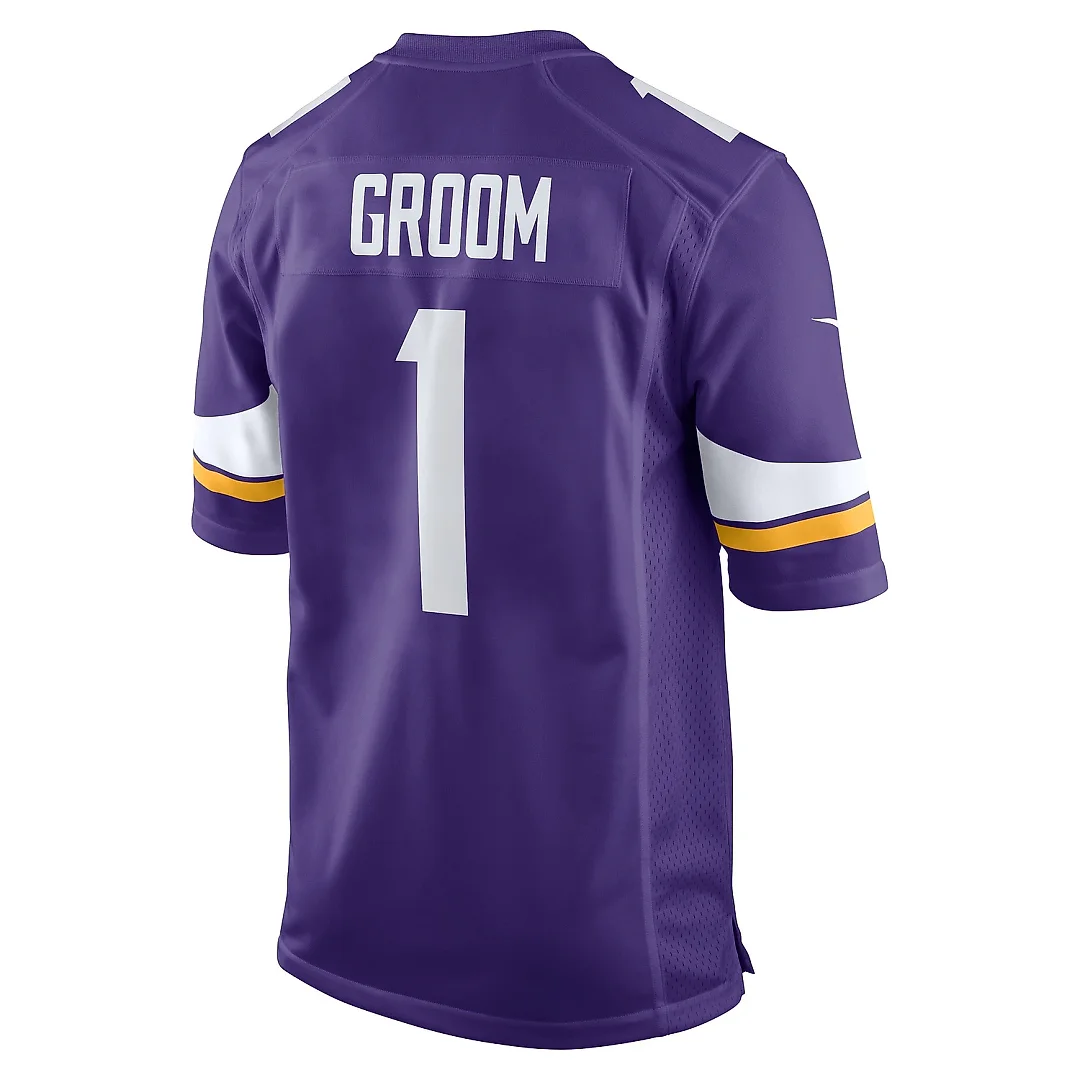 Zennovawear Men's Minnesota Vikings Number 1 Groom Purple Game Jersey
